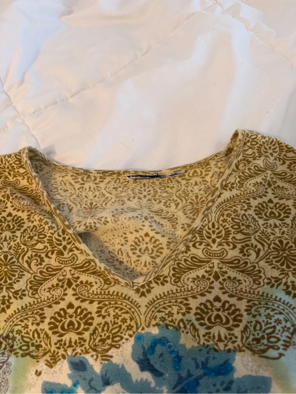 Y2k vintage boho hippie fairycore 3/4 sleeve green floral mesh flowy top - Picture 7 of 9